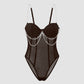 Womens Lace Mesh Sheer Jumpsuit With A Designer Metal Chain Strap Design