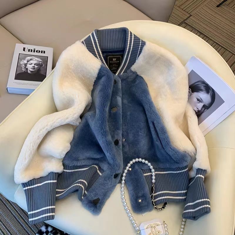 Stitching Lamb Wool Coat Women's Autumn And Winter All-match
