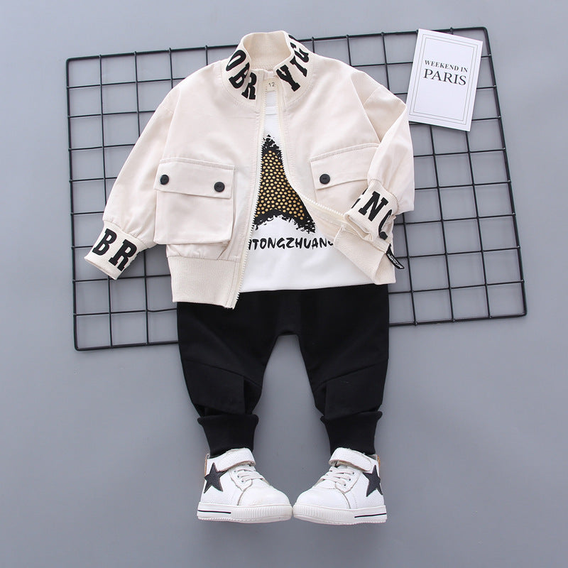 Boys Fashion Letter Printing Five-pointed Star Stand Collar Long Sleeve Coat