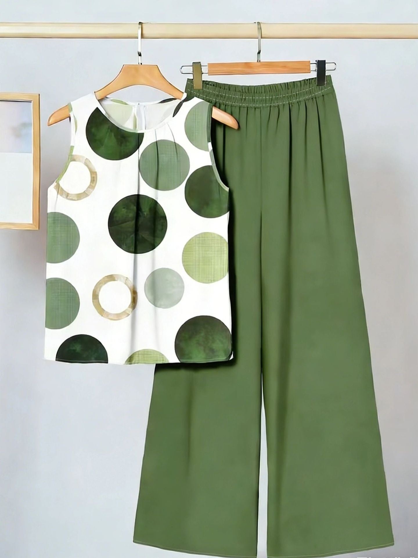 Womens Sleeveless Irregular Tank Top And Pants Fashionable Printed Two-Piece Set