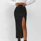 Women's Black Straight Split Skirt