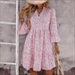 Loose V-neck Ruffle Floral Dress For Women