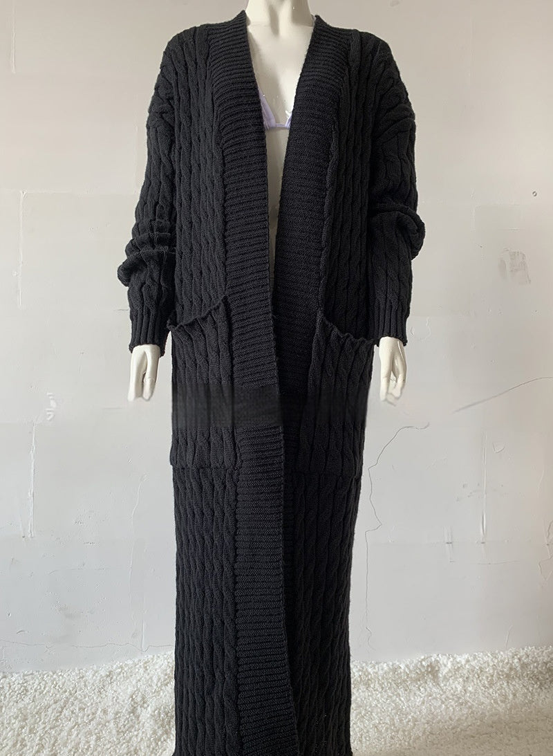 Cardigan long en tricot avec poche, pull long, manteau épais, européen et américain