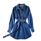 Women's Retro-breasted Denim Jacket With Polo Collar And Waist Was Thin