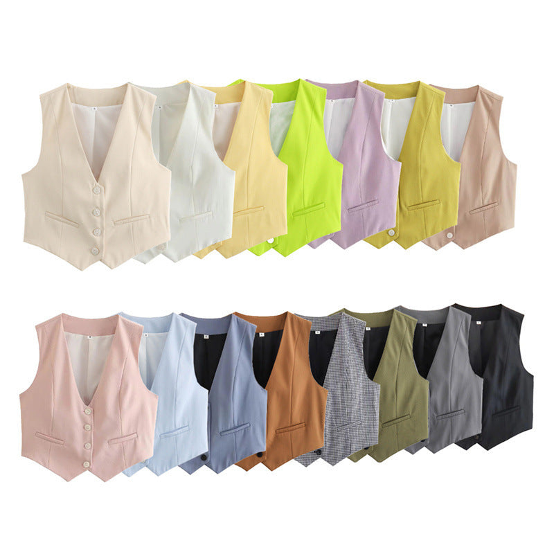 Women's Loose Button Decoration Multi-color Versatile Vest
