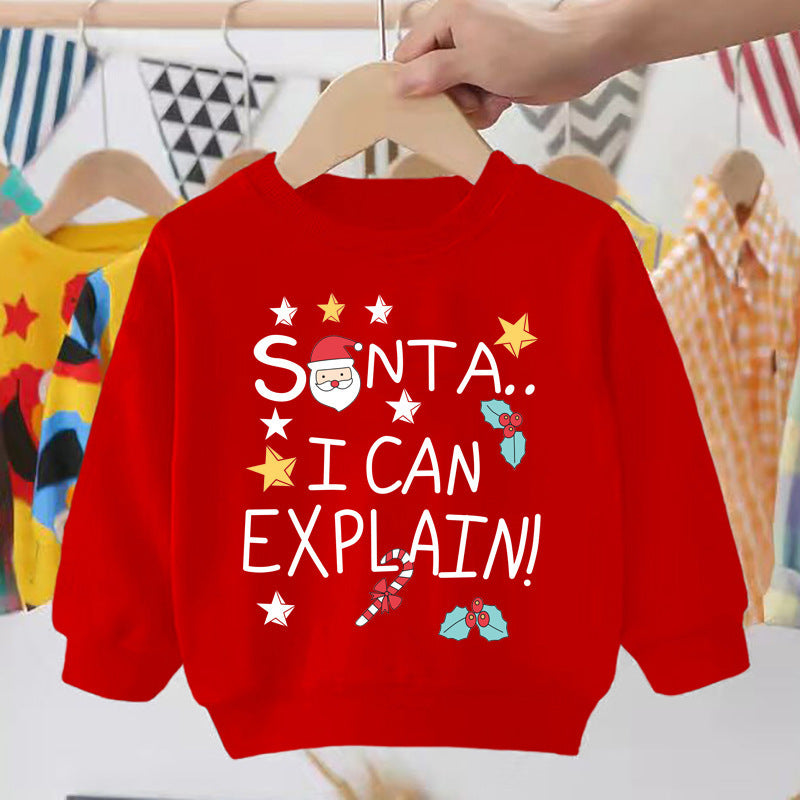 Pull pour enfant imprimé Père Noël, bonhomme de neige, élan