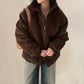 Manteau court ample en velours côtelé et coton rembourré à rayures profondes pour femme
