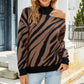 Half-high Collar Long Sleeves Tiger Pattern Sweater Off-the-shoulder Sweater