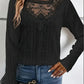 Elegant Fashion Solid Color Lace Stitching Hollow-out Long Sleeve T-shirt