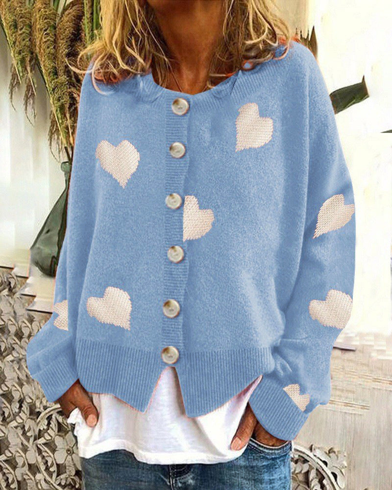 Pull cœur pour femme, cardigan simple boutonnage, manteau en tricot, vêtements d'extérieur