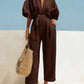 Fashionable V-Neck Solid Color Cotton-Linen Jumpsuit For Women