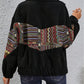 National Style Color Stitching Turnover Neck Cardigan Casual Top