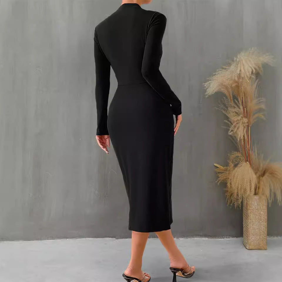 Split Dress Slim Fit Knitted Long-sleeved Dress