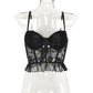 Black Rose Flower Embroidered Strap Top