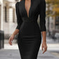 Elegant, Slimming Solid-color Stand-collar Dress For Women