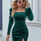 Autumn And Winter New European And American Slit Slim-fitting Velvet Long Sleeves Dress