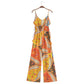 Printed Tassel Decoration Waist Trimming Spaghetti Straps Jumpsuit Jumpsuit