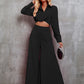 Costume deux pièces pour femme, pantalon long et large, tendance