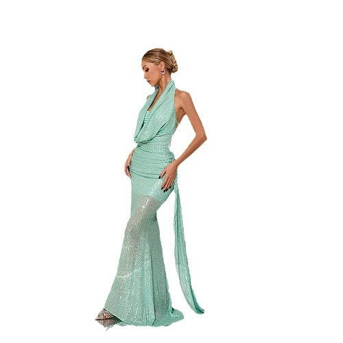 Halter Mop Dress Sequined Party Dress