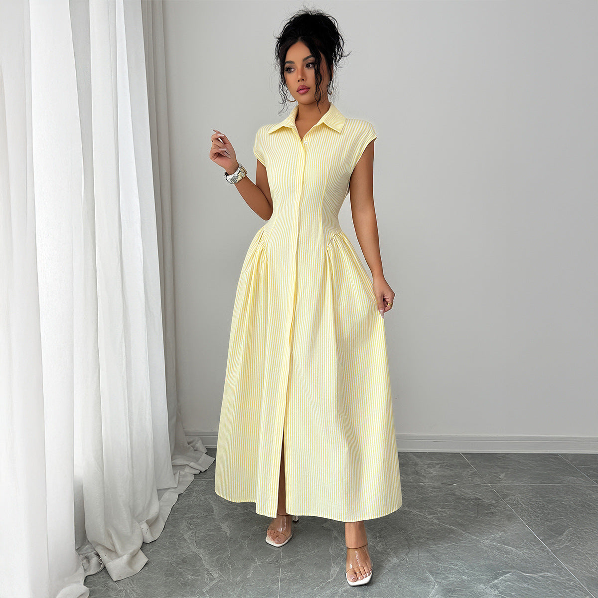 Elegant Waist-Cinched A-Line Long Dress