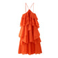 Summer Multi-color Laminated Halter Flower Decorative Sling Dress