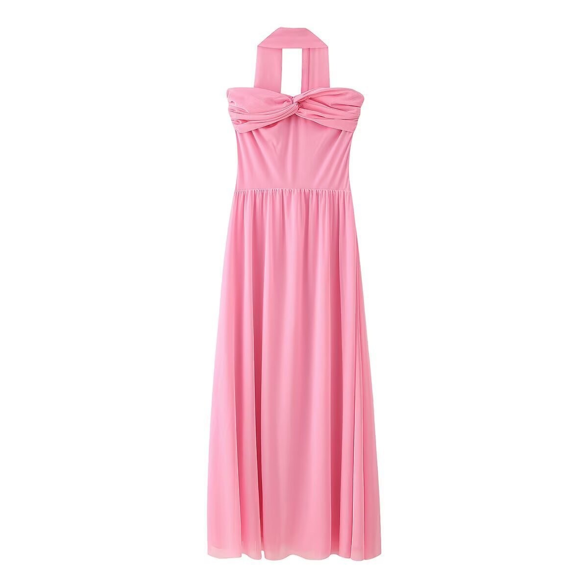 Two-color Mesh Tube Top Ribbon Ribbon Halter Dress