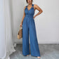 V-neck Backless Crossover-waistband Wide-leg Jumpsuit