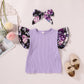 Girls' Skirt Suit, Pit Striped Cotton Short-sleeved T-shirt  Three-piece Printed Suspender Skirt
