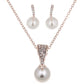 Bride Rhinestone Pearl Earrings Necklace Set Banquet Dress Jewelry