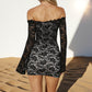 One-shoulder Lace Long-sleeved Dress Sheer