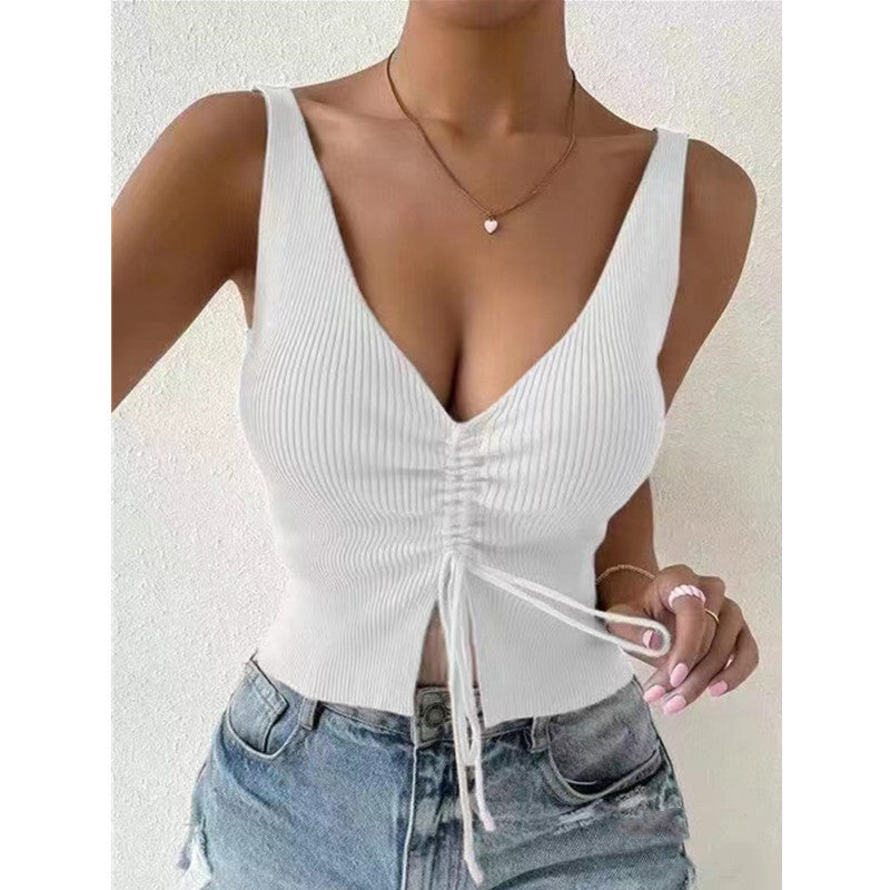 Summer Fashion Drawstring American All-matching Drawstring Vest Top