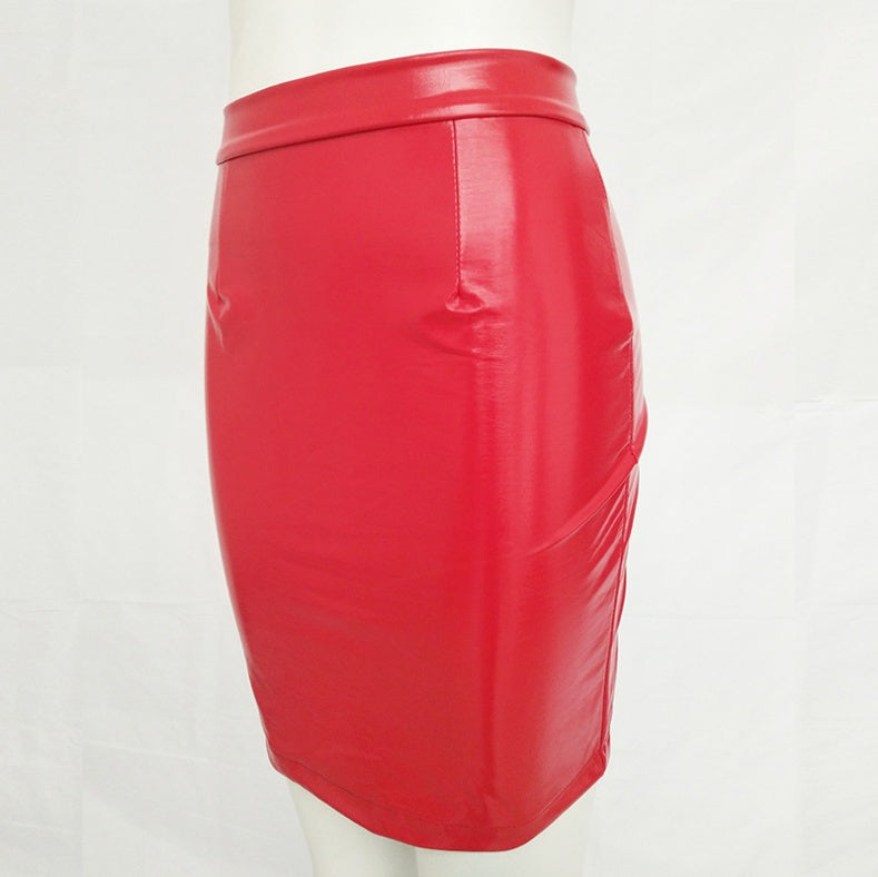 High waist bag hip zipper PU skirt