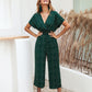 Women's printed V-neck pocket overalls