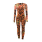 Retro Printed High Elastic Skinny Mesh Jumpsuit