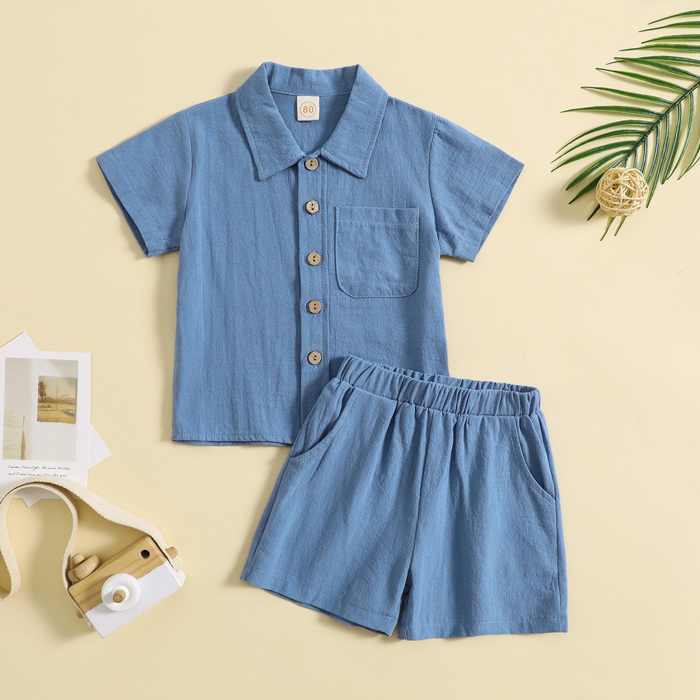 Polo d'été à manches courtes et revers en coton et lin, style décontracté, ensemble deux pièces