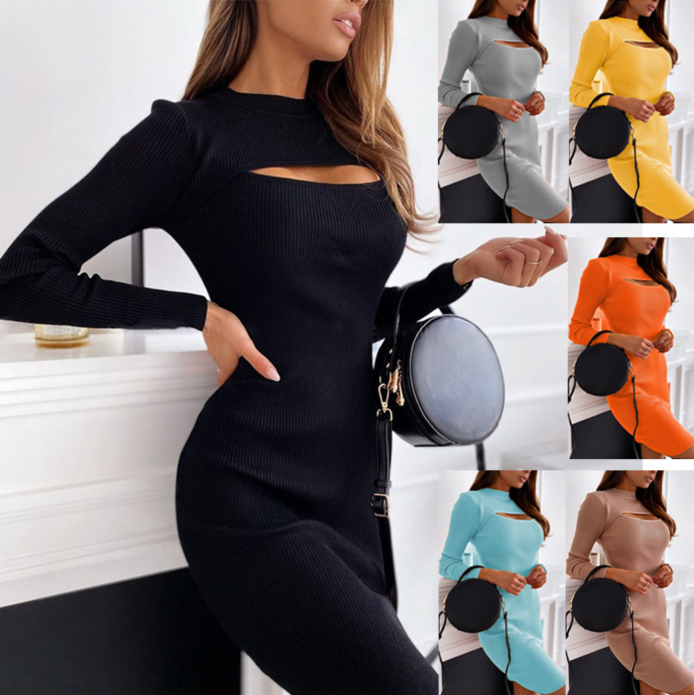 Chest Cutout Long Sleeve Slim Dress