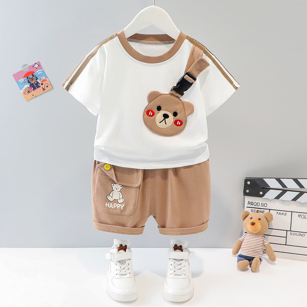 Ensemble deux pièces à manches courtes avec motif animal de dessin animé, style western pour enfants