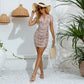 Bohemian Style Fitted Print Pleated Short Sleeve Dress