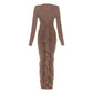 New Sexy Deep-V Pleated Design Elegant Figure-hugging Sheath Dress