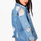 Long sleeve denim jacket with big holes