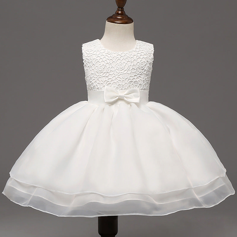 Robe de mariée bébé de haute qualité, robe bébé fille, fleur crochet enfants, vin pleine lune d'un an, robe de mariée en gros