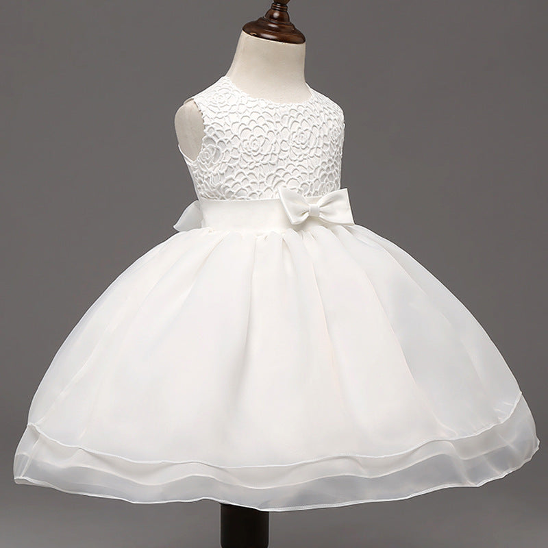 Robe de mariée bébé de haute qualité, robe bébé fille, fleur crochet enfants, vin pleine lune d'un an, robe de mariée en gros
