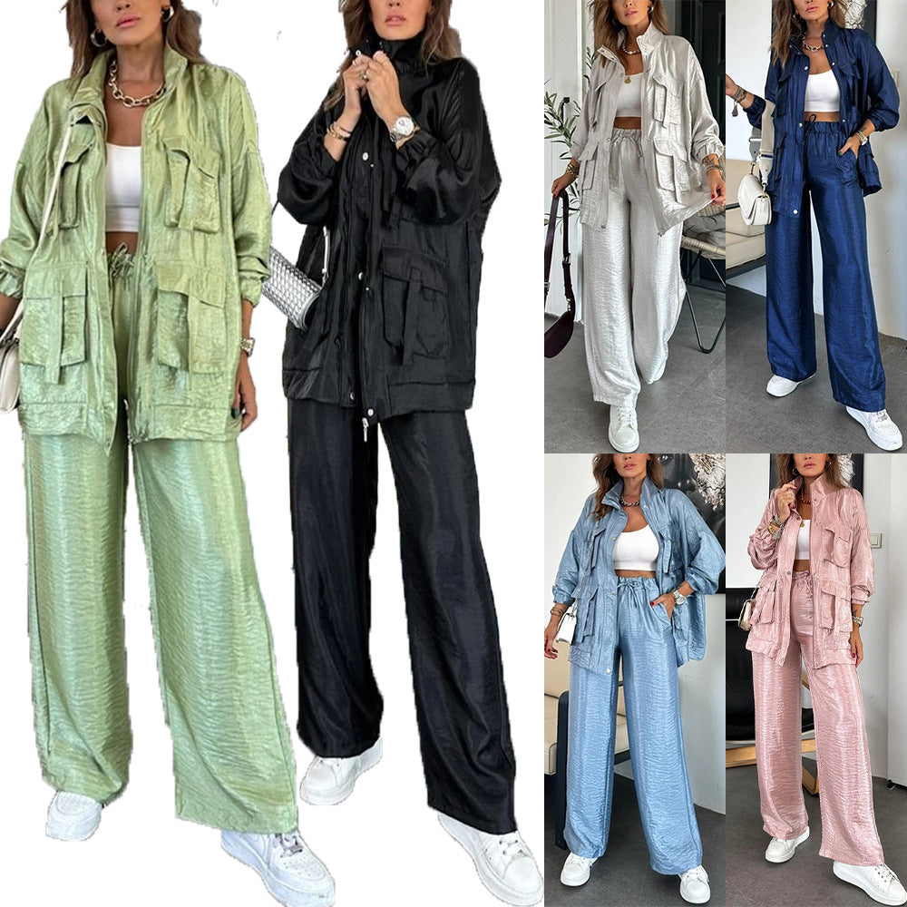 Women's Clothing Straight-leg Trousers Two-piece Set Solid Color Fashion