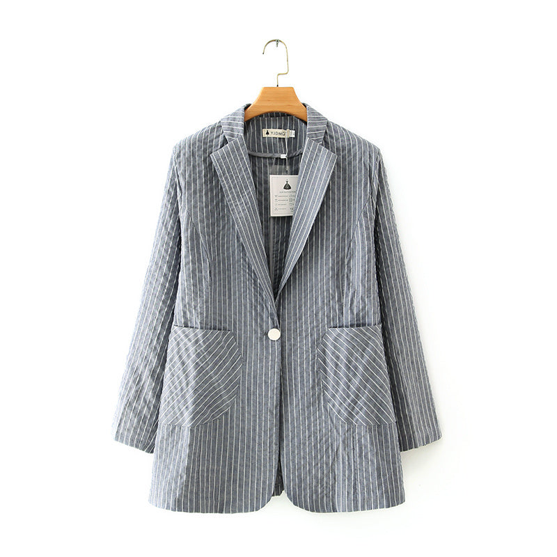 Retro wild suit collar striped suit jacket