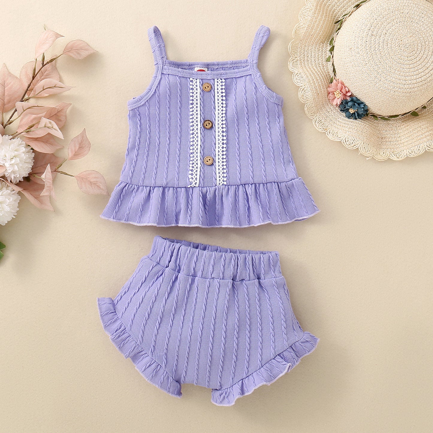 Ensemble short à bretelles multicolore uni pour bébé