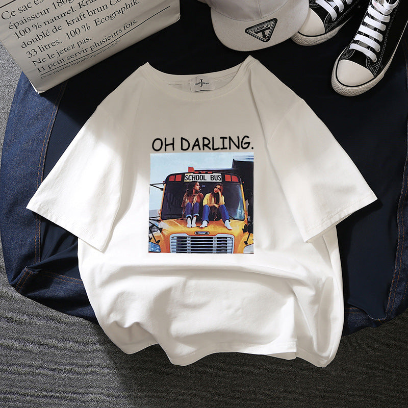 Korean style loose all-match cec half sleeve t-shirt