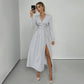 V-neck Long-sleeve Dress Women's Solid Color High-grade Brushed Split Dress