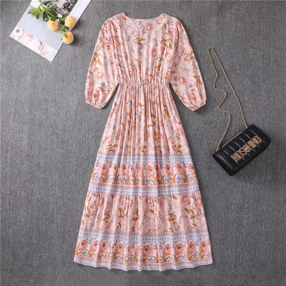 Bohemian Maxi A-line High-waisted One-piece Dress