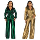 V-neck Lantern Sleeve Bronzing Jumpsuit