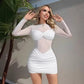 White Sheer Mesh Long-sleeve Bodycon Sheath Dress